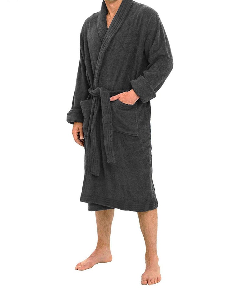 Marquess All-Cotton Bathrobe Thick Plush Cloth Housecoat Terry Toweling for Men & Women, Comfortable & Warm (Charcoal) - Image 3
